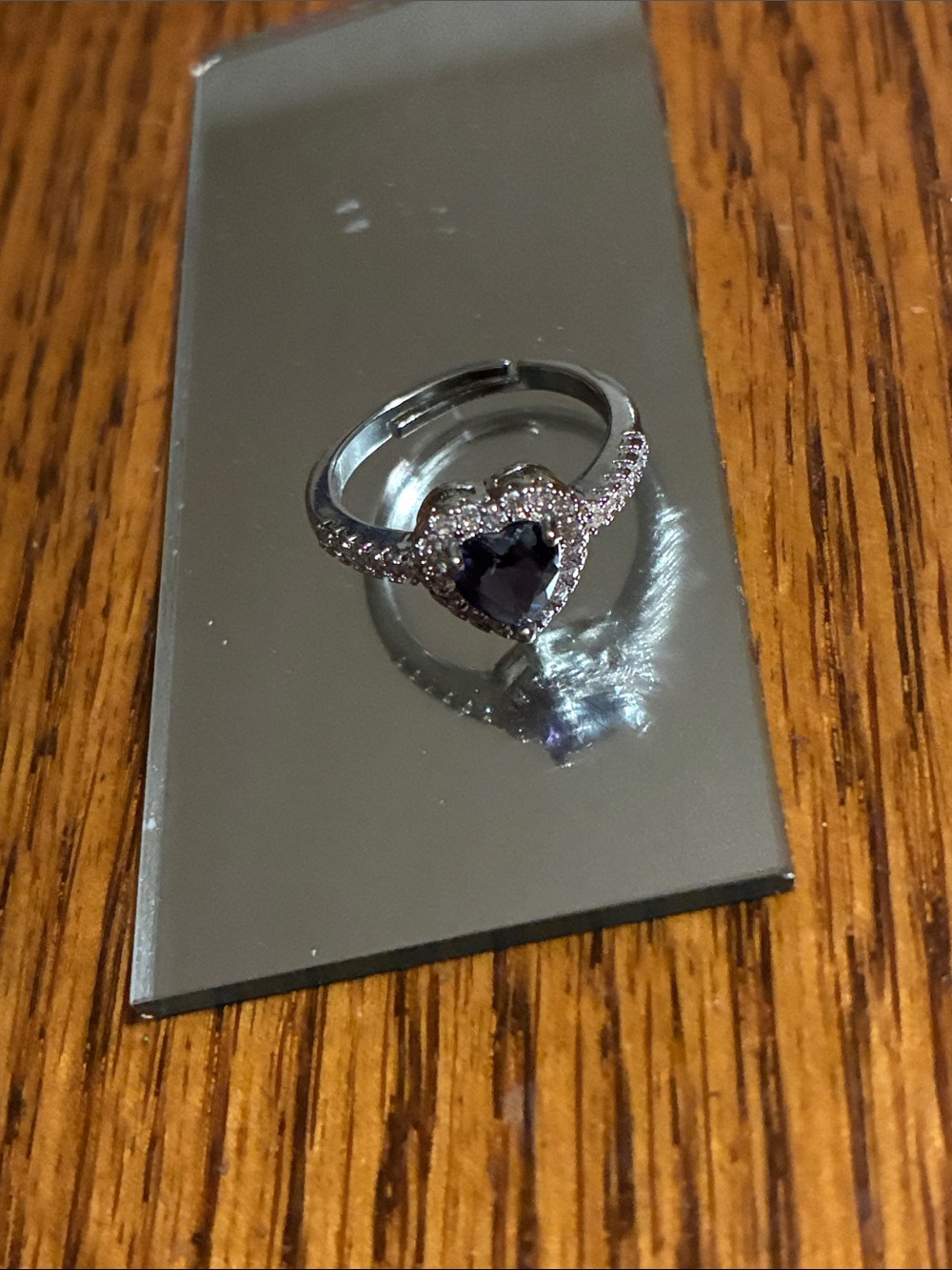 Silver Heart Ring with Purple Gemstone